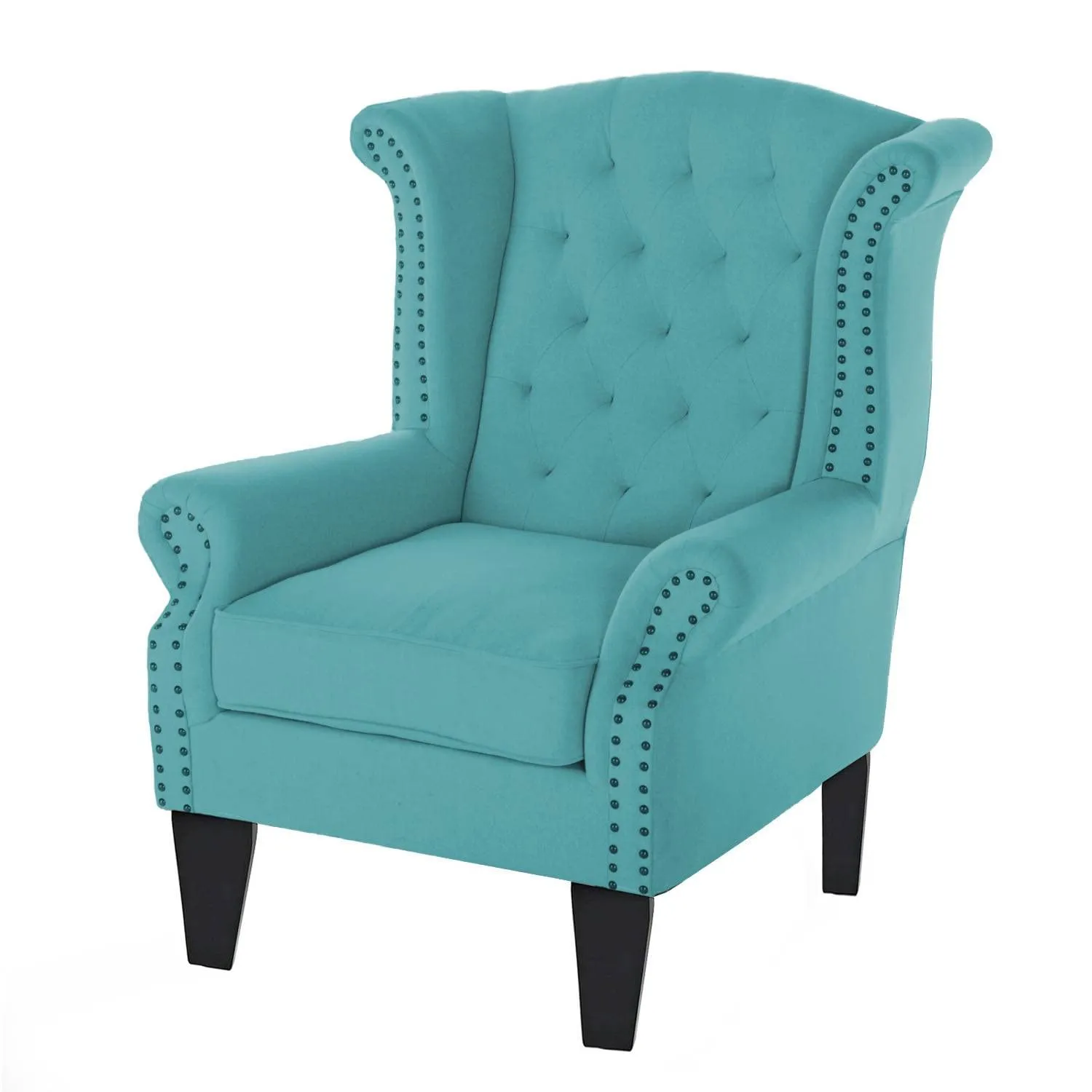 Wayside Chesterfield Wing Chair in Blue Color