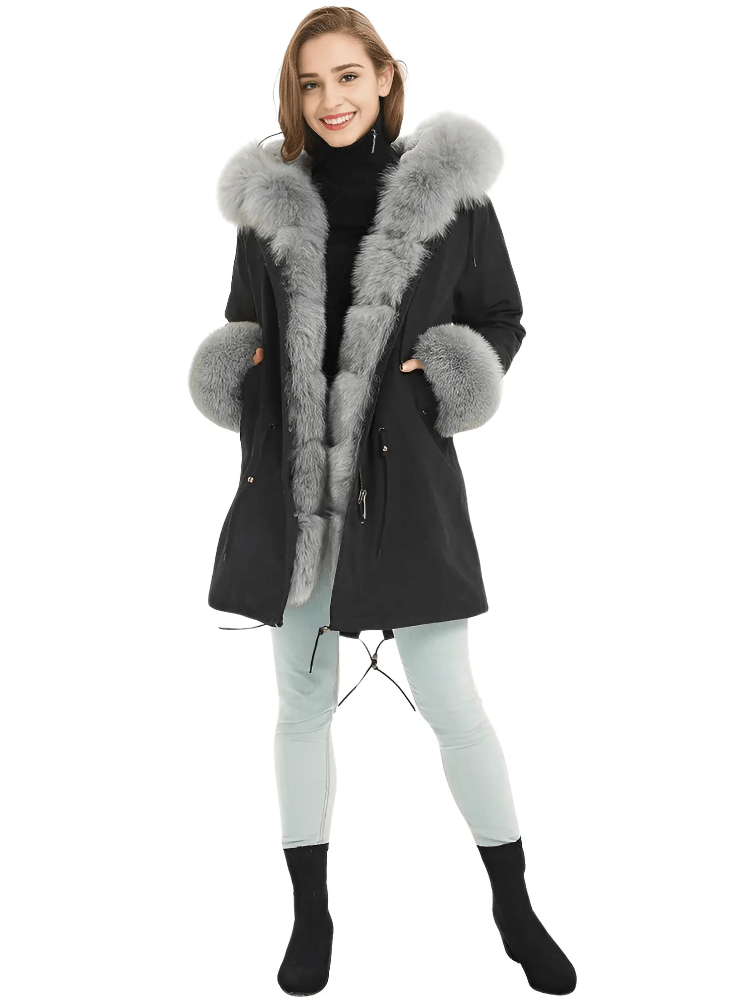 White Duck Down Women's Real Fur Coats